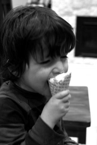 He eats ice cream